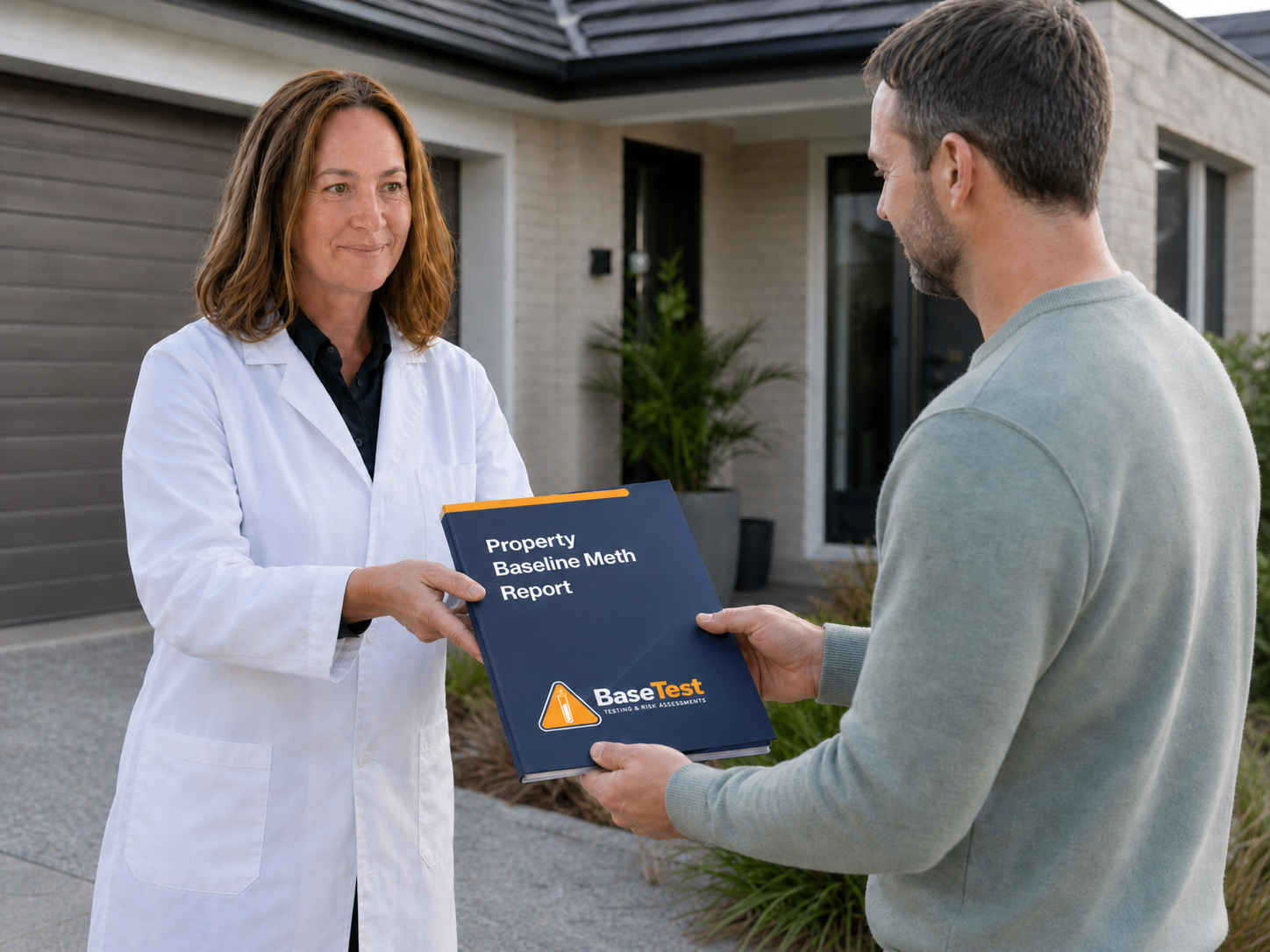BaseTest property report being handed over to a client